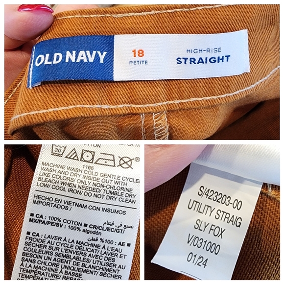 NWT Old Navy Utility Mustard Brown Orange Straight Twill Jeans Size 18 Petite - Picture 3 of 16